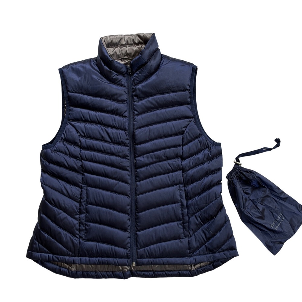 Bernardo Packable Goose Down Puffer Vest Womens XL Navy Blue Excellent Quilted